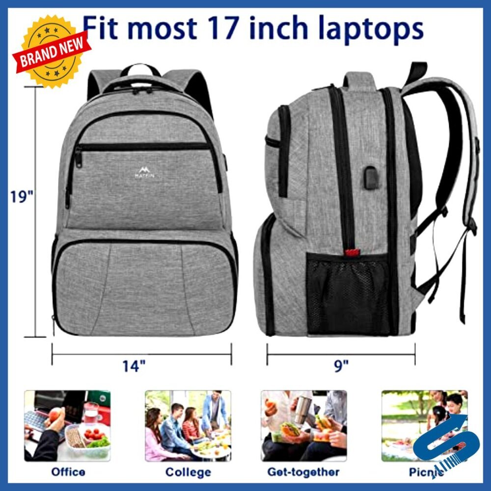 Insulated Cooler Backpack with USB Charging Port Laptop Compartment Travel Work - Picture 6 of 6